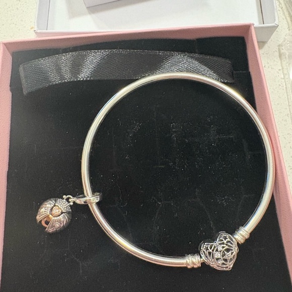 New Pandora Celestial Heart Clasp Bangle & Ladybird 2022 Heart Dangle Charm. - Picture 2 of 4
